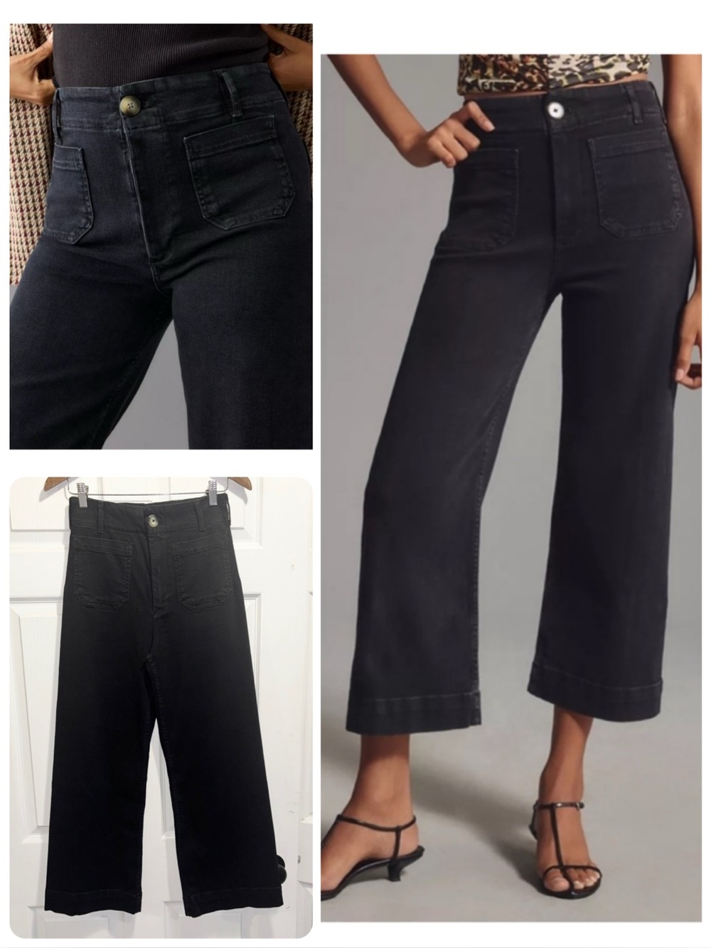 Anthropologie Maeve The Colette High Rise Wide Leg Crop Pants Jeans Black Sz 27
